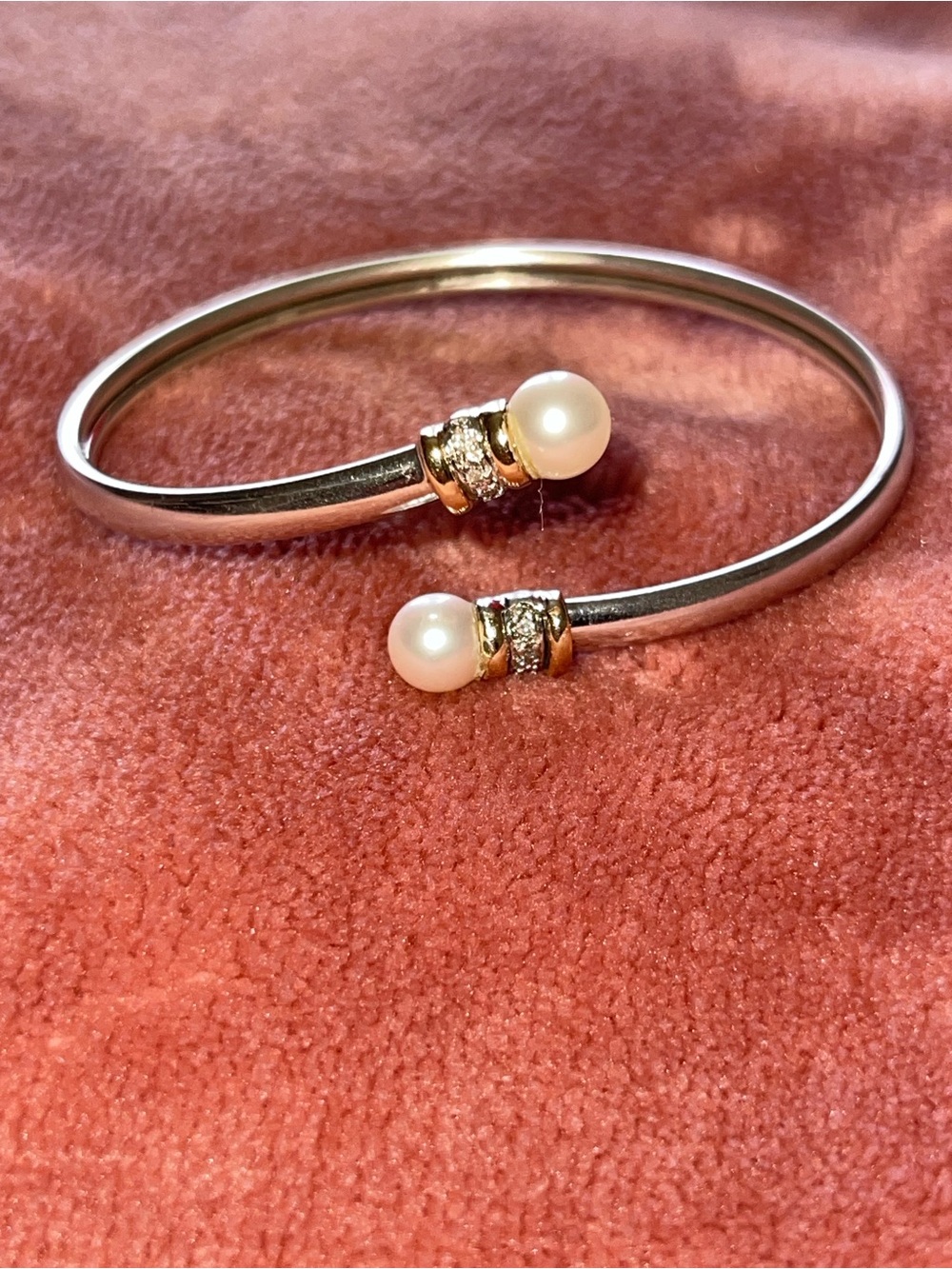 Alwand Vahan AV Sterling Silver 14k Diamond Chip Faux Pearl Bypass Bracelet Wrap